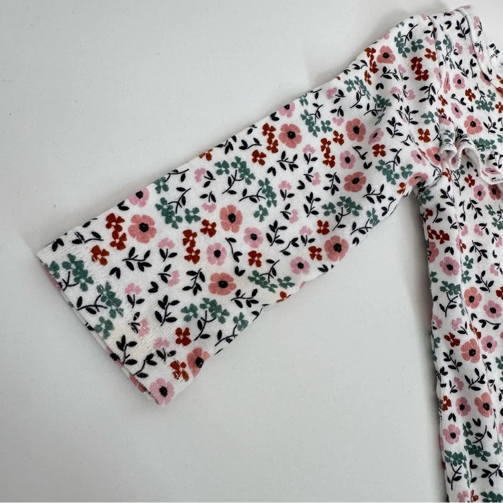 Carter’s Child Of Mine Pink Green White Boho Floral Ruffle Long Sleeve Bodysuit